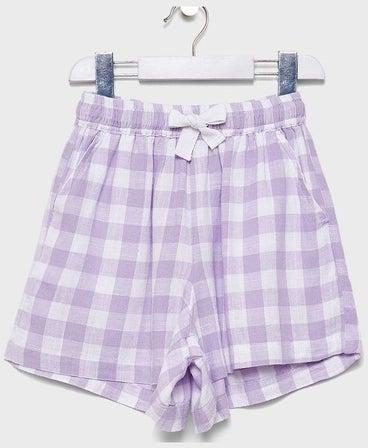 Checked Pattern Tie Waist Detail Shorts Purple/White