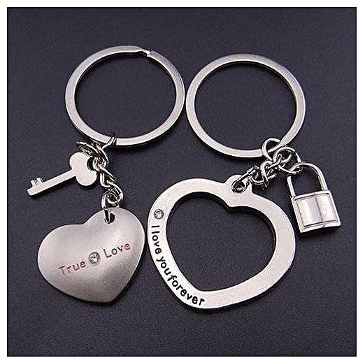 Bluelans 1 Pair New Love Heart Lock Key Chain Ring Keyring Keyfob Lover Couples Gift