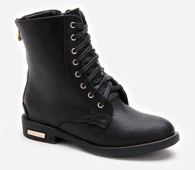 Shoe Room Leather Lace Up Half Boots - Black