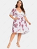 Plus Size Twist Lace Trim Belt Layered Flower Print Dress (Adjustable Shoulder Strap) - L | Us 12