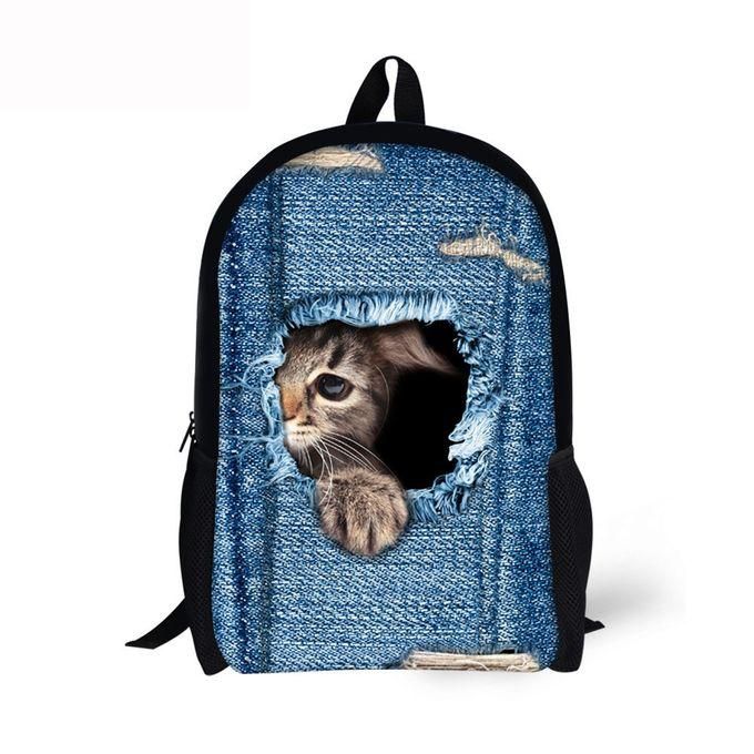 Neworldline 3D Animal Print Cat Dog Backpack Student School College Shoulder Bags B-As Shown