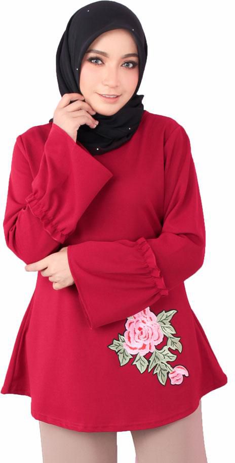 Kime Flounce Accented Rose Embroidery Top M15993 - 6 Sizes (4 Colors)