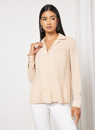 Pleated Collared Neck Shirt Pink