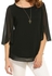 Sunshine Women Casual 3/4 Sleeve O Neck Solid Loose Pullover Chiffon Blouse-Black