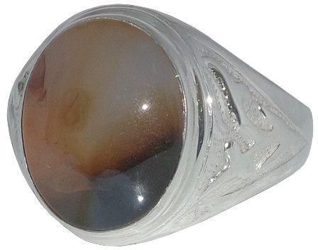 خاتم من الفضة مطعم بحجر عقيق يماني مصور بصورة طبيعية بيضاوي الشكل مقاس 13.0 قابل للتعديل