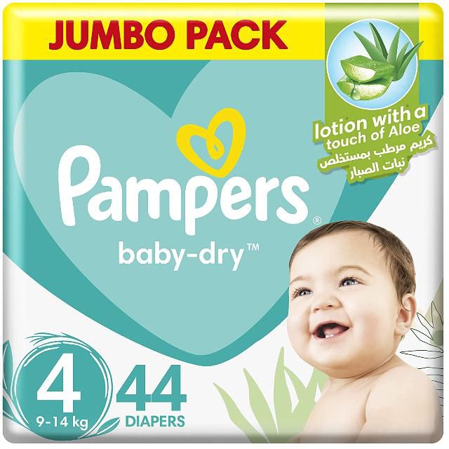 Pampers Baby Dry Diapers, Size 4, 9-14 Kgs, 44 packs, Up to 12 hours of dryness