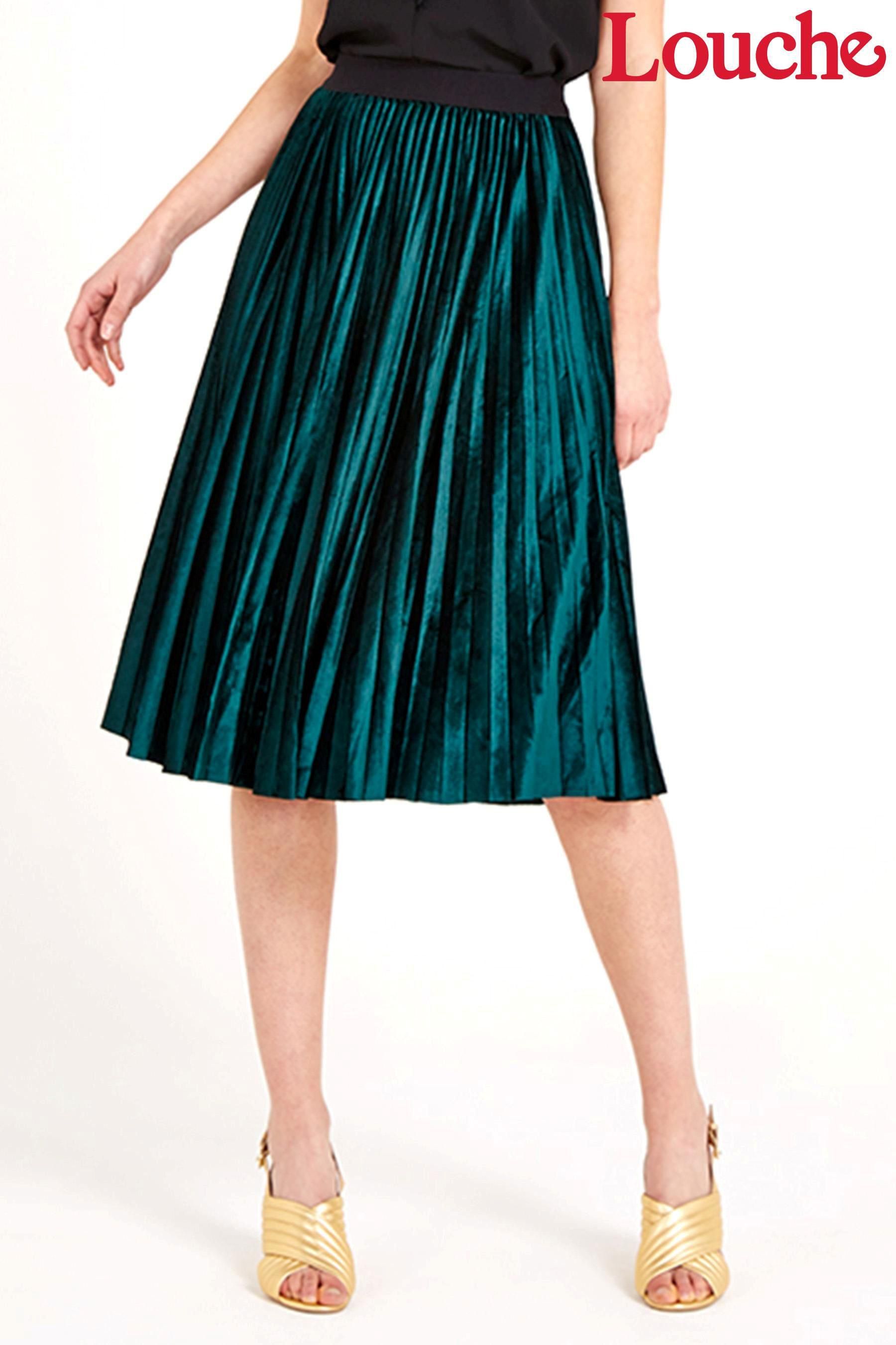 Louche Velvet Pleated Midi Skirt
