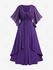 Plus Size Lace Up Buckle Grommet Layered Butterfly Sleeve Dress - 4x | Us 26-28