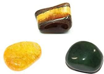 REBUY Citrine Stone Tiger Eye Stone Green Jade Tumble Stone Crystal Healing Gemstone Tumble, Multi Color, Set of 3 Stones