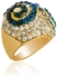 Anna Bella Women's Yellow Gold Plated with Blue & White Crystal Ring - Size 16