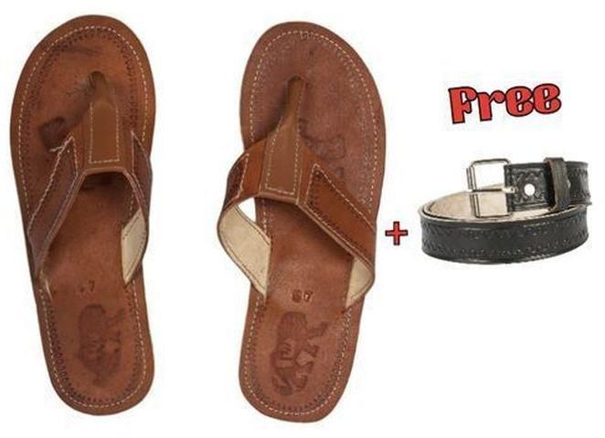 PHOELIX FASHIONS Pure Leather Sandals + FREE Pure Leather Belt