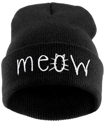 قبعة بيني مطرز عليها حروف meow أسود