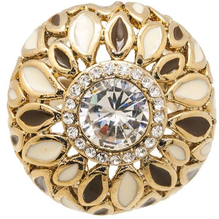 Stylish Yellow Gold Plated Ring With "WHITE" Colored Crystals (376ANT)