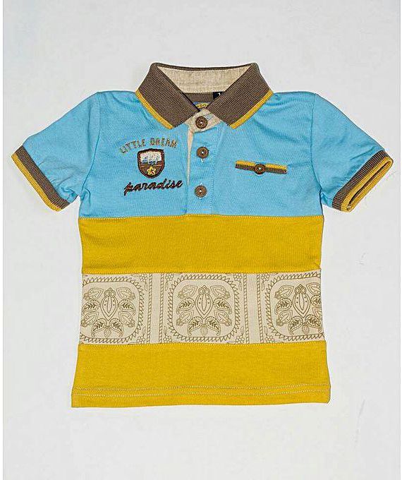 Andora Tri-Tone Polo shirt - Blue Sky, Yellow& Beige