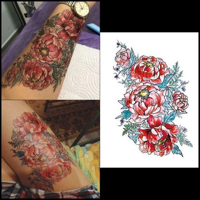 Colourful Sketch Flower Temporary Tattoo Body Art Sticker