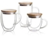 3 Piece Double Walled Glass Coffee Cups with Handle and Bamboo Lid Clear 250/350/450ml