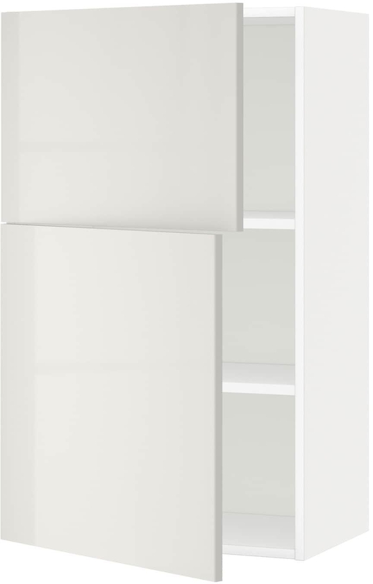 METOD Wall cabinet with shelves/2 doors - white/Ringhult light grey 60x100 cm