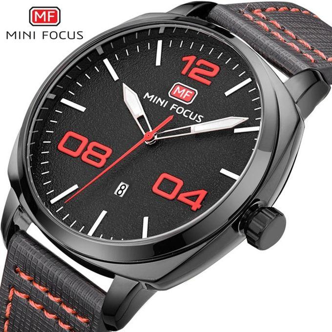 Mini Focus MF0013G Leather Watch - For Men - Black/Red