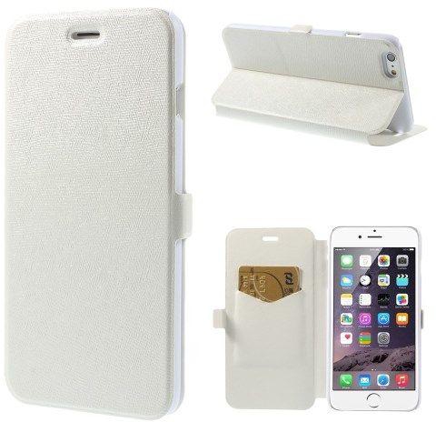 Magnetic Leather Stand Case w/ Card Slot for iPhone 6 Plus – White