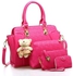 Generic Ladies Handbags Leather Leisure Party Messenger Tote Bag Purse Wallet 4 Sets (Rose Red).