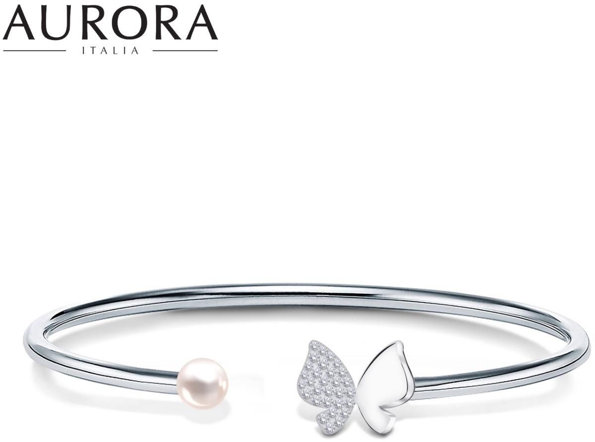 Auroses Butterfly &amp; Sterling Silver Bangle 925 18K White Gold Plated