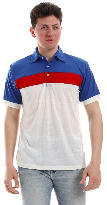 Kady Color Block Polo Shirt - Blue, Red & White