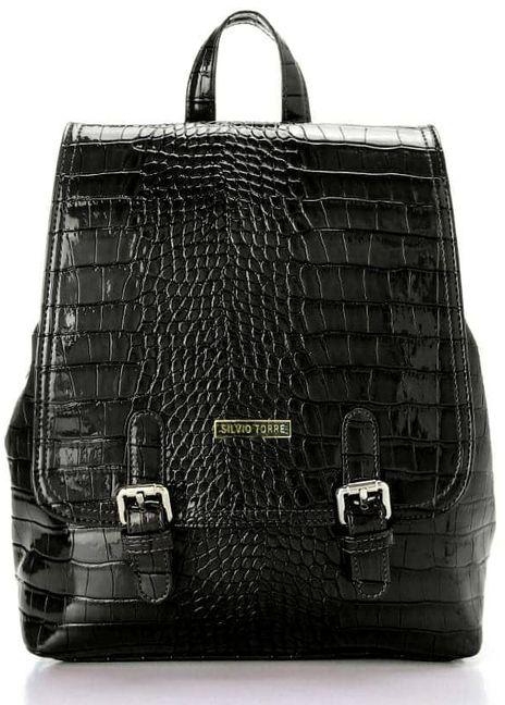Silvio Torre Shiny Crocodile Skin Leather Backpack - Black