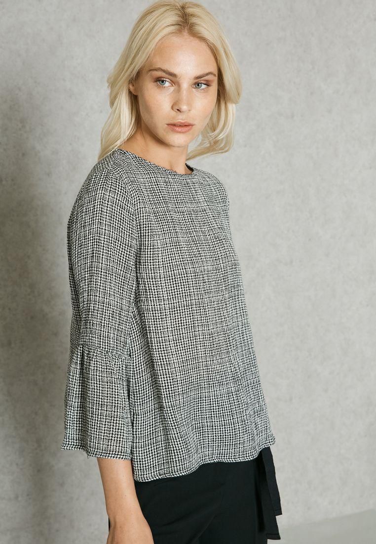 Checked Frill Sleeve Top