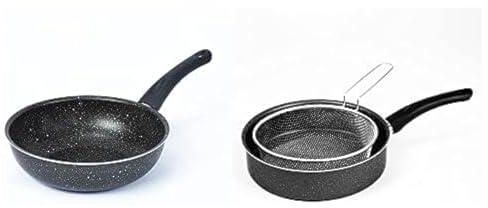 Lazord granite deep frying pan 24cm, black + Granite frying pan with stainless steel strainer - size 24 - black