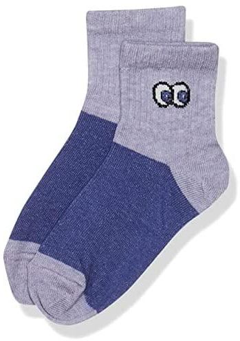 Hendam socks, soft half socket cotton socks for kids, jeans blue with light purple heel and toes + eye drawing, 22_28