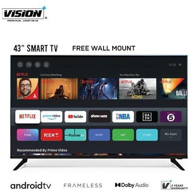 Vision Plus VP8843SF - 43" FHD Frameless Android OS Smart TV - Black (2YRs WRTY)