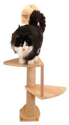 Seleeka Wall Mounted Cat Step Ladder Scratching Posts for Indoor Cats/Solid Wood Cat Hammock Bed/Cat Jumping Platform/Cat Ladder Steps/Cat Play Center/Cat Furniture