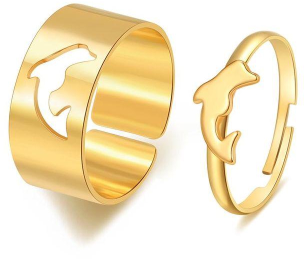 Set Rings Couple Friends Dolphin - 2pcs Alloy Plated Gold