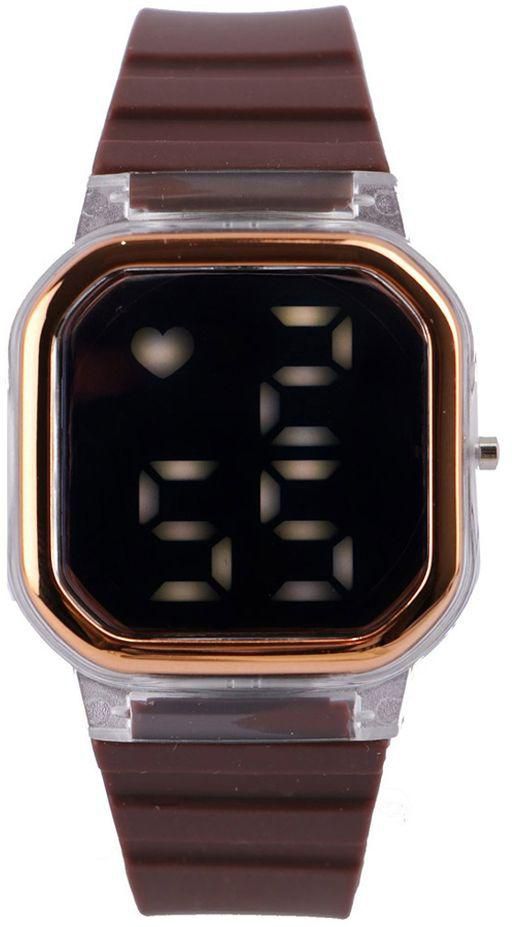 Digital Wrist Watch – Sillicon Strap -side Button - Dark Brwon Color