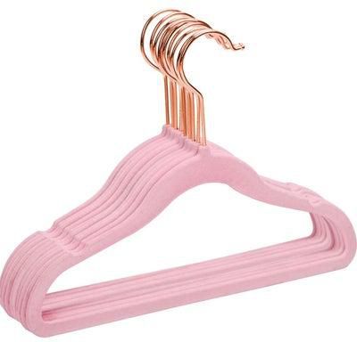 50 Pieces 30cm Premium Kids Velvet Hangers with Copper/Rose Gold Hooks, Space Saving Ultra-Thin, Non-Slip Baby Hangers for Children's Skirt Dress Pants,Clothes Hangers by (Pink)