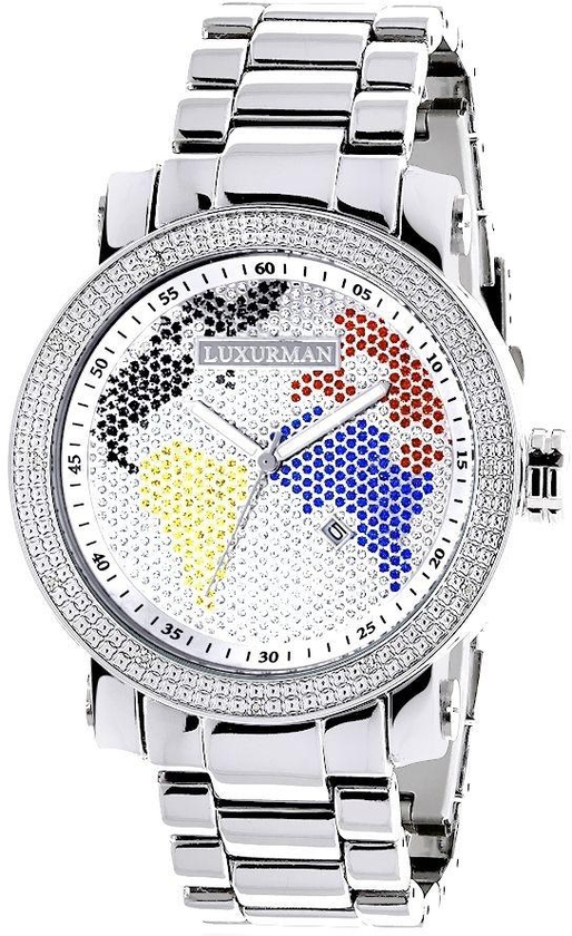Luxurman Men's Textured Dial Stainless Steel Band Watch [964652]