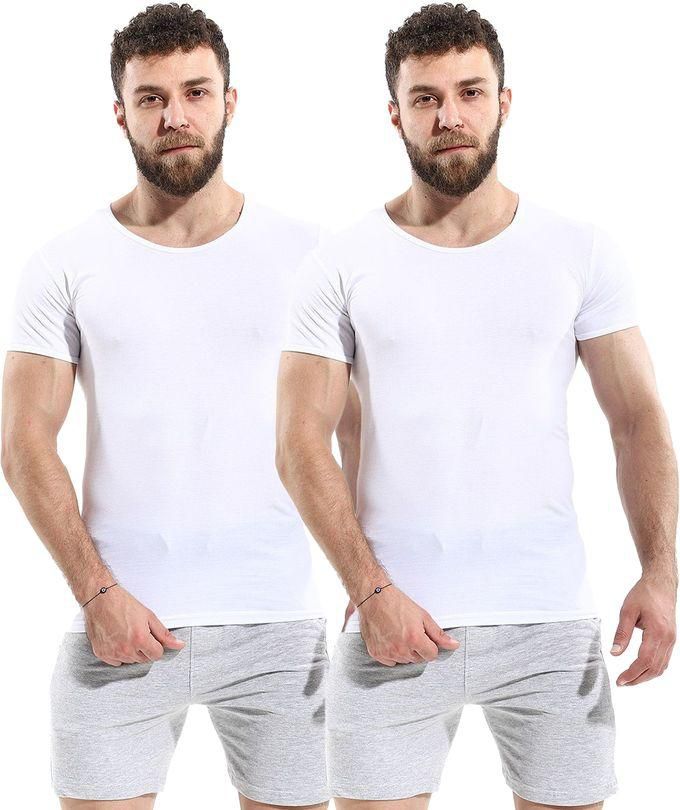 Cottonil Bundle OF (2) - Men Half Sleeves 100% Cotton - White