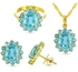 Vera Perla 18K Solid Gold 17.6 Cts Genuine Swiss Blue Topaz Jewelry Set