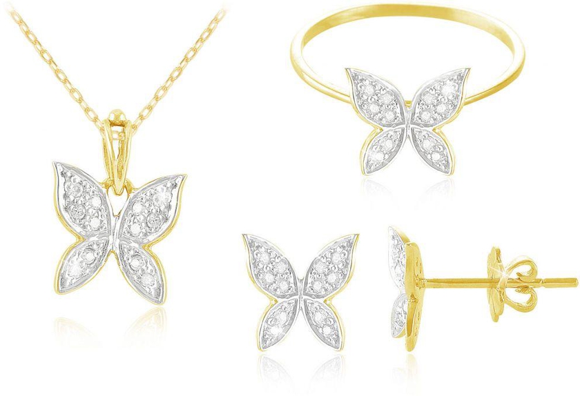 Vera Perla 18K Yellow Gold 0.24 cts. Diamond Butterfly Jewelry Set