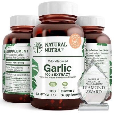 Odorless Garlic Oil Supplement, Organic Pills for Boost Heart Health, Enhance Immune System, Blood Thinner, Allium Sativum 500mg, 100 Softgels