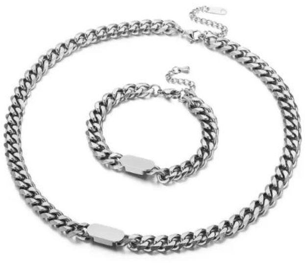 316l Stainless Steel Silver Link Necklace And Hand Chain Set