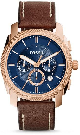 Fossil Machine Men's Blue Dial Leather Band Chronograph Watch - FS5073
