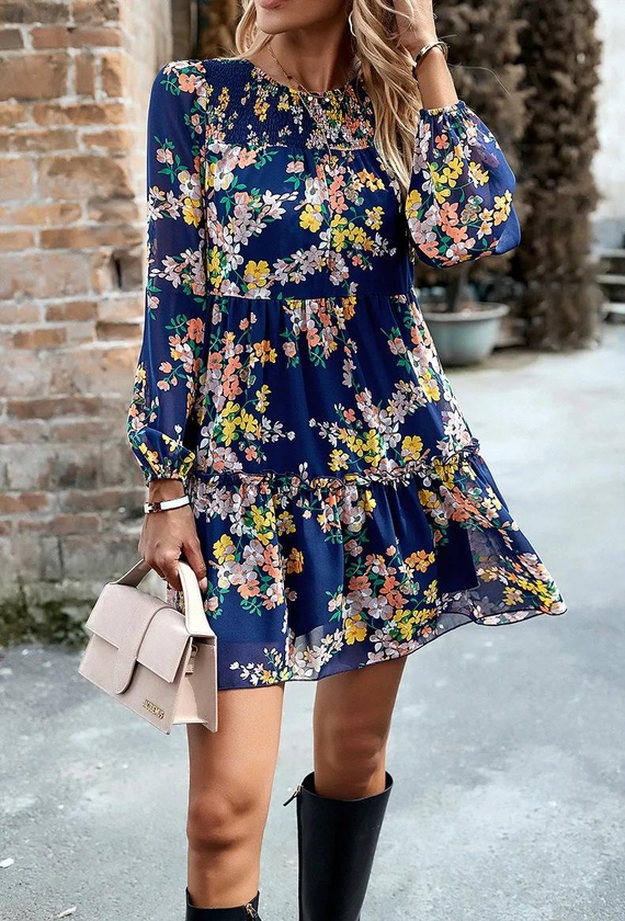 2023 Summer and Autumn Europe, America and Africa Crew neck Printed Dress with Elegant Craft Style Carefully Designed High-Quality Chiffon Fabric Comfortable Fashion Simple and Gen