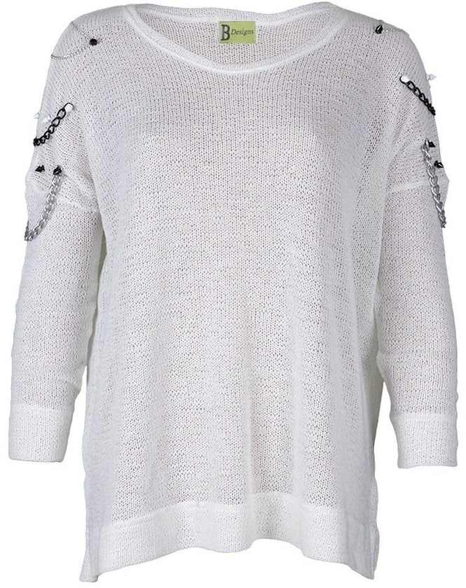 White Knitted Pullover with Chains