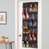 Wall Hanging Door Shoe Organizer with 24 Pockets and 3 Hooks (Black)
