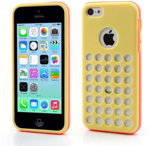 Hollow Dots for iPhone 5c PC Bumper   TPU Back Cover - Hot Pink / Yellow