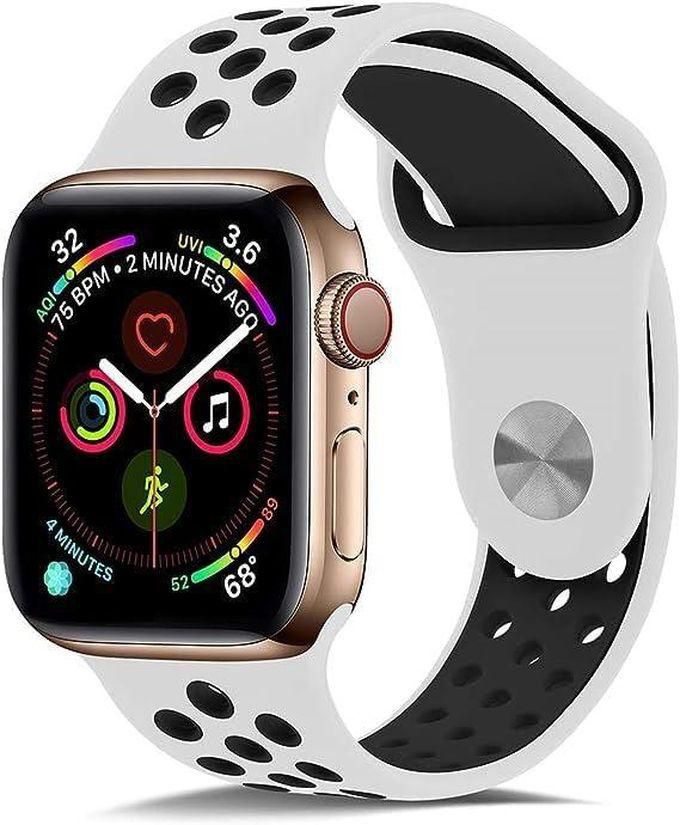 Sport Band Compatible With Apple Watch Band 42mm 44mm 45mm 49mm, Breathable Soft Silicone Replacement Strap Compatible With IWatch SE Series 8 7 6 5 4 3 2 1 (White & Black)