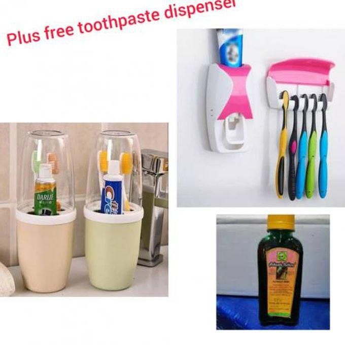 Toothpaste And Brushholder With Transparent Cover And Toothpeaste Dispenser Plus Free Gift