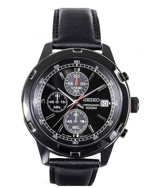 Seiko SKS439 Leather Watch - For Men - Black