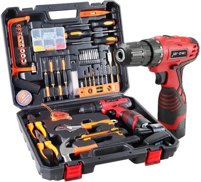 Marten tool kit with drill Cordless Drill Set & Home Tool Kit, Power Tool Drill set kit with 2 Batteries and Plastic Toolbox Storage Case